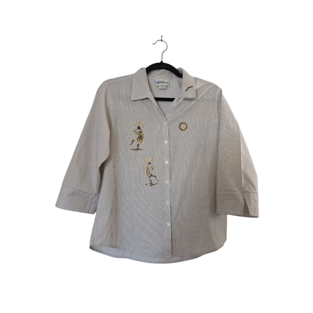 kokopelli las olas shirts Women's Blouse Size Small 3/4 Sleeve Striped